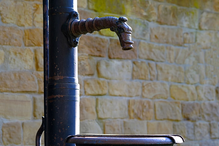 Fontaine, nostalgique, Historiquement, pompe à bite, se laver les mains, robinet, pipe à eau
