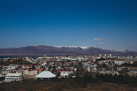 ville, Islande, montagnes, village, montagne
