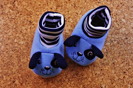 婴儿鞋, 男孩, 蓝色, 狗, 可爱, 没有人, 特写