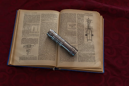book, flashlight, close, background, metal, alu, silver