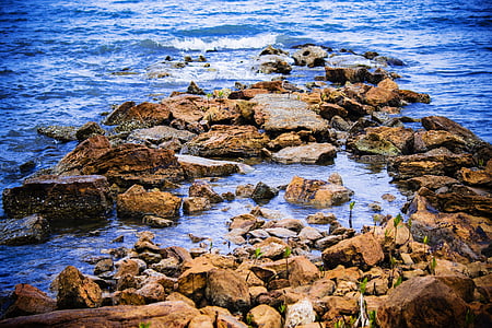 mar, pedras, penhasco, Costa, paisagem, oceano, onda