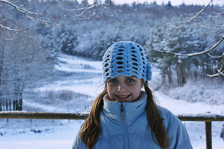 女孩, 雪, 儿童, 感冒, 冬季景观, 嗖嗖声, 微笑