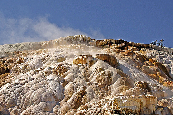 Parc Nacional de Yellowstone, Wyoming, EUA, pedra calcària, minerals, vapor