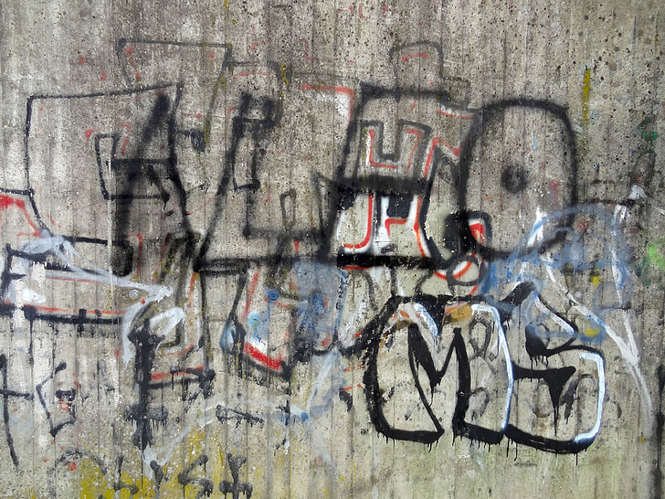 Graffiti, betong, färg, sprayflaska, betongvägg, grå, färg graffiti