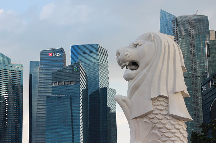 Singapur, kip, Fontana, grad, morski lav, lav, riba