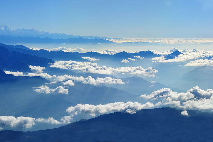 nepal, himalayan, travel, airphoto, blue, cloud - sky, sky