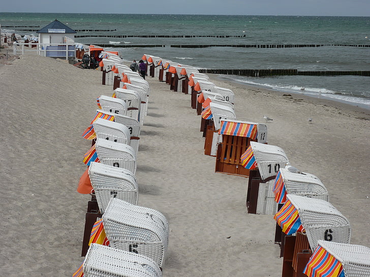 beach chair, formation, series, summer, sea, color, sand
