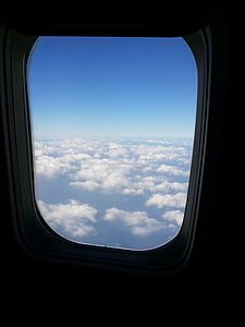cel, avió, núvol, per la finestra, Comerç i indústria, vol, viatges