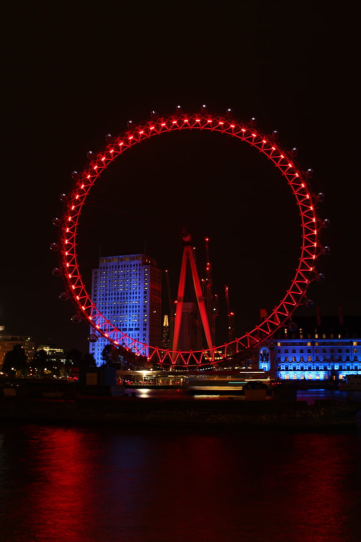 Lontoo, London Eye-maailmanpyörä, Maailmanpyörä, Mielenkiintoiset kohteet:, Iso-Britannia, Maamerkki, yö