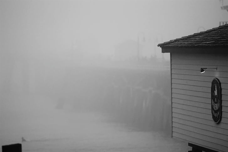 arkitektur, Bridge, Dawn, Dock, aften, tåge, hus