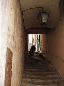 italy, cortona, stairs, senior citizen, architecture