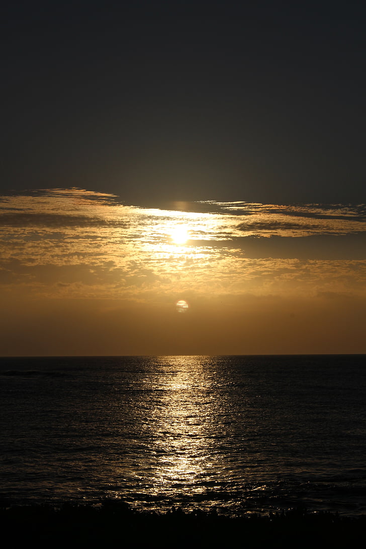 solnedgång, Golden sunset, kvällen, Ocean, kvällshimmel, Sky, reflektion