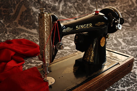 máquina de costura, antiguidade, vintage, à moda antiga, sem pessoas, close-up, dentro de casa
