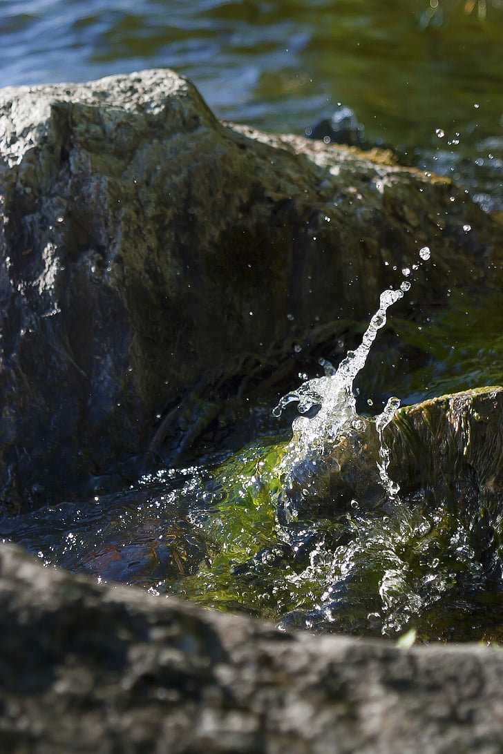 water, stone, splash, green, natural, rock, fluid