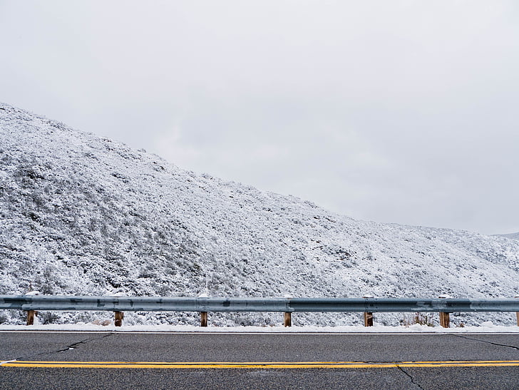foto, besneeuwde, berg, sneeuw, Hillside, Straat, geel