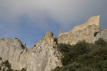 Castelo de peyrepertuse, rocha, Castelo, montanhas, França, história, nuvem