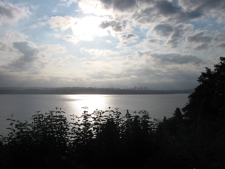 ワシントン湖, 太陽, 風景, 風光明媚です, vista, 水, 反射