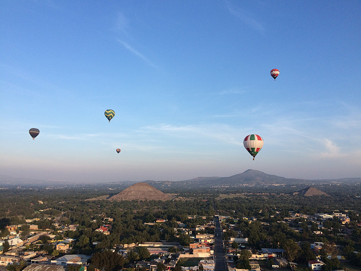 Mexico, ballonnen, piramides, Mexicaanse, lucht, vliegen, ballon