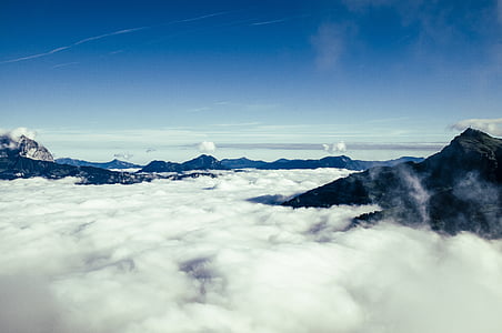 dağ, tepeler, kapalı, bulutlar, gündüz, Fotoğraf, mavi