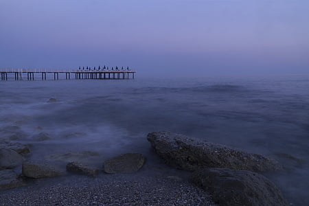 Iskele, Marina, exposició prolongada, posta de sol, fons, blau, costanera