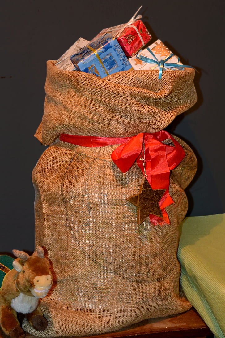 džutas maiss, Nicholas, dāvanas, Ziemassvētku rotājums, Advent
