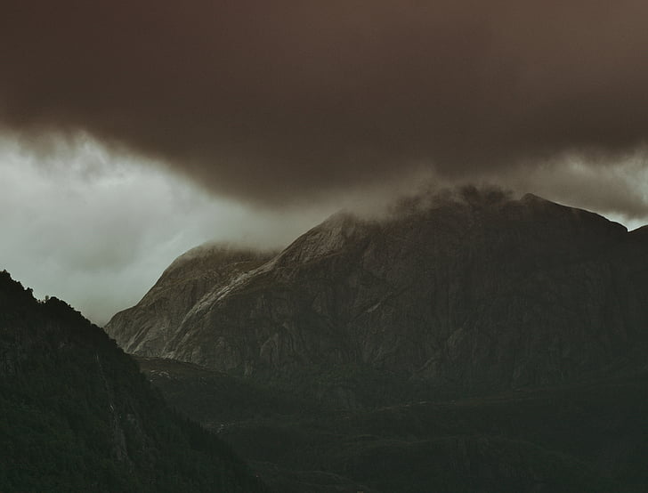 landscape, photo, black, mountain, dark, clouds, valley