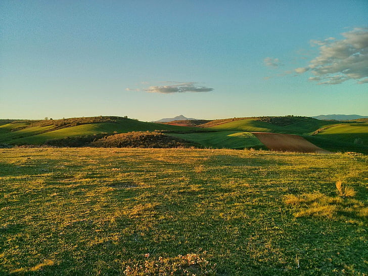 krajina, zelená, žlutá, obloha, Hora, Příroda, pole