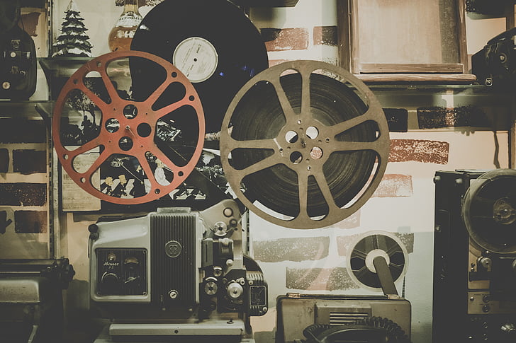 film, hjuls, projektor, film, biograf, underholdning, retro