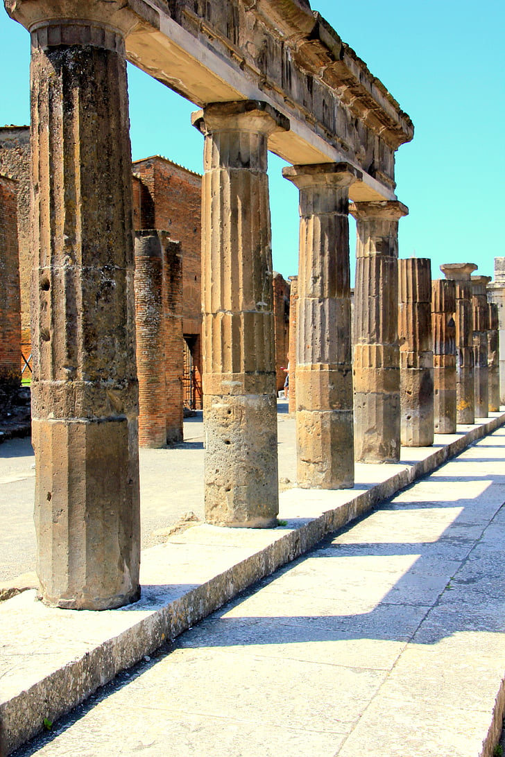 pompeii, column, ancient, architecture, italian, monument, archeology