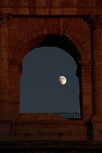 Řím, Koloseum, měsíc, okno, Itálie, budova, Starověk