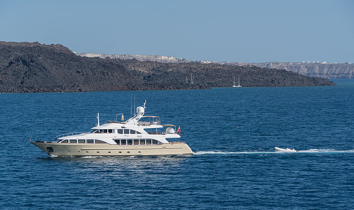 santorini, greece, yacht, water, travel, europe, island