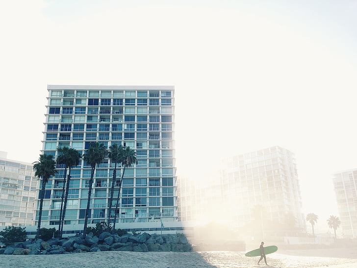 Plaża, wakacje, Hotel, surfing, wakacje, miejski scena, Architektura