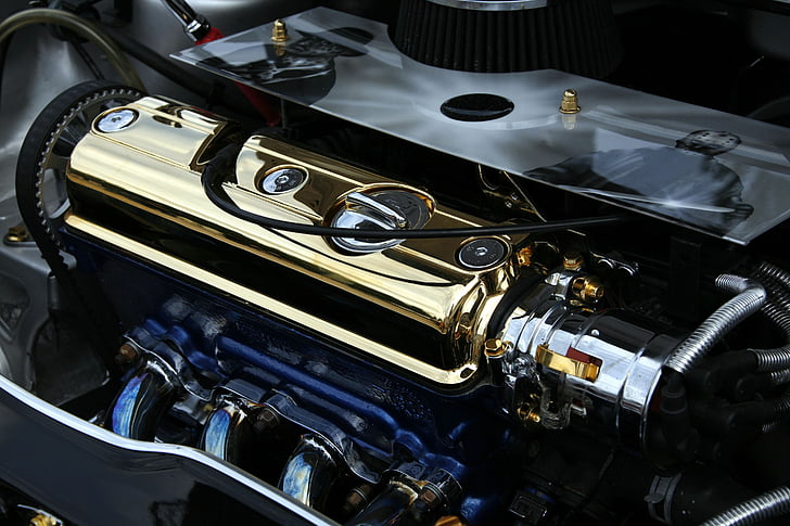 ajuste de, bloco do motor, sintonizado, motor, bonito, ouro, compartimento do motor