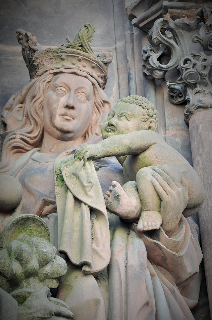 virgin, virgin and child, statue, cathedral, strasbourg cathedral, france, strasbourg