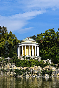 Pavillon, Park, See, Denkmal, Bäume, säulenförmigen, Wasser