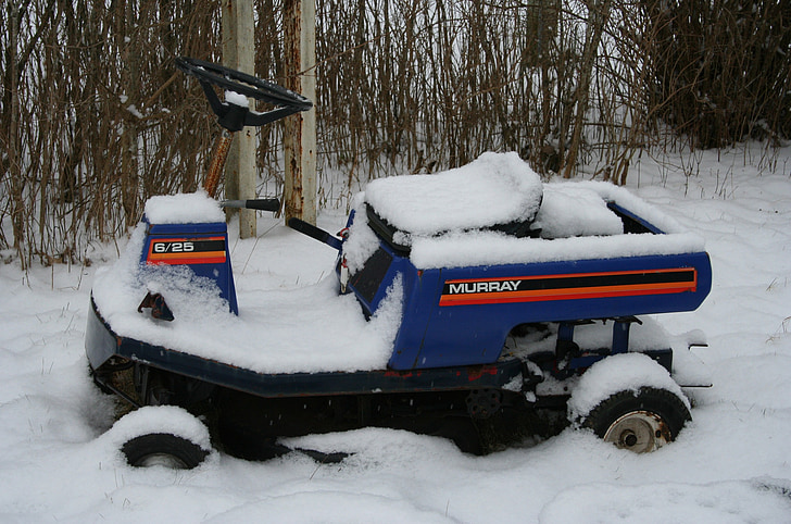 salju, rumput, mesin pemotong rumput, mengendarai mesin pemotong, musim dingin