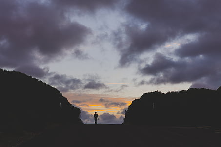 people, walking, alone, silhouette, sunset, dark, cloud