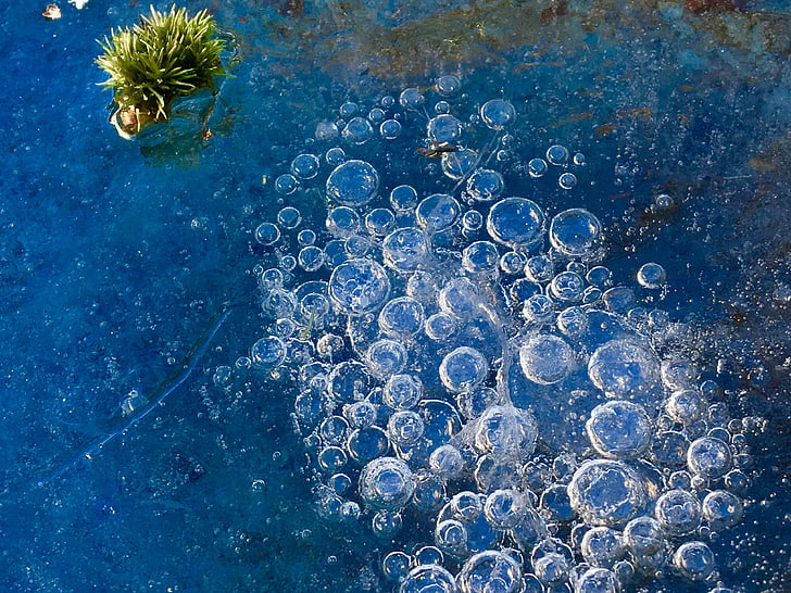 vzduchové bubliny, ľad, mrazené, krásny, za studena, vody, matné