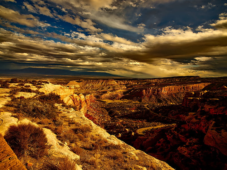 colorado, mountains, sunset, sky, clouds, plateau, canyon