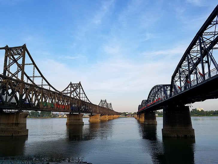 yalu upė, dekoracijos, Dandong, tiltas, miesto