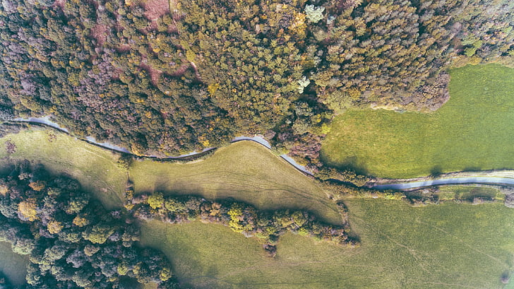 aerial shot, aerial view, environment, grass, idyllic, outdoors, river