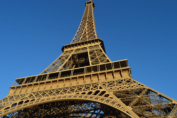 Eiffeltoren, Parijs, blauwe hemel, het platform, toren, reisbestemmingen, geschiedenis