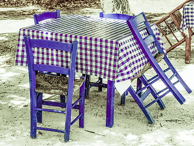 tabela, cadeiras, taverna, Grego, tradicional, Turismo, Chipre