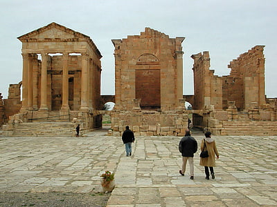 로마, 유적, sbeitla, 튀니지, 아프리카, 아키텍처, 건물