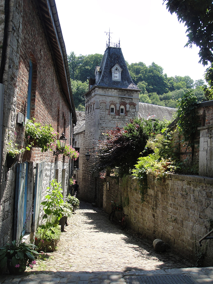 carreró, Durbuy, Bèlgica, Ardenes, vell, romàntic, mur de pedra