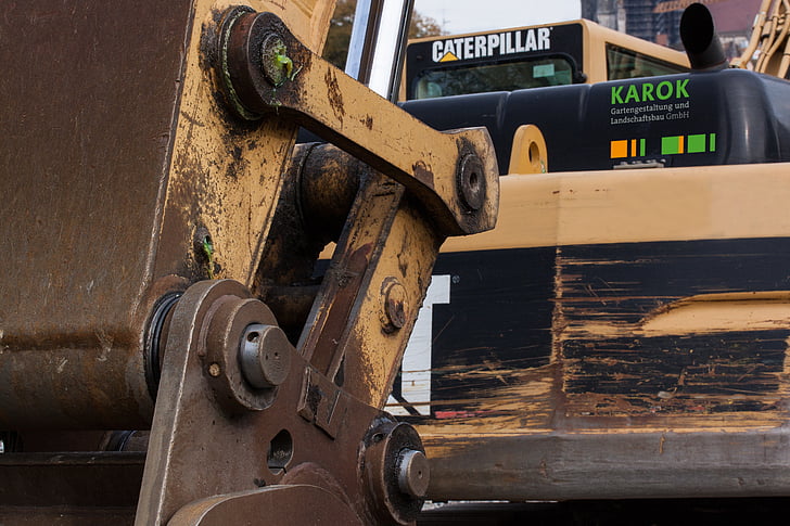 site, excavators, tracked vehicles, hydraulic, lubricant, traces of use, metal