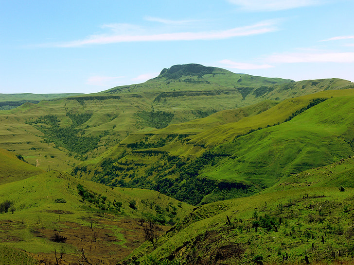 Lembah, bukit-bukit, Zululand, Afrika Selatan, hijau, bukit-bukit