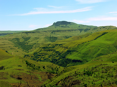 dalen, Hills, Zululand, Sydafrika, grön, böljande kullar