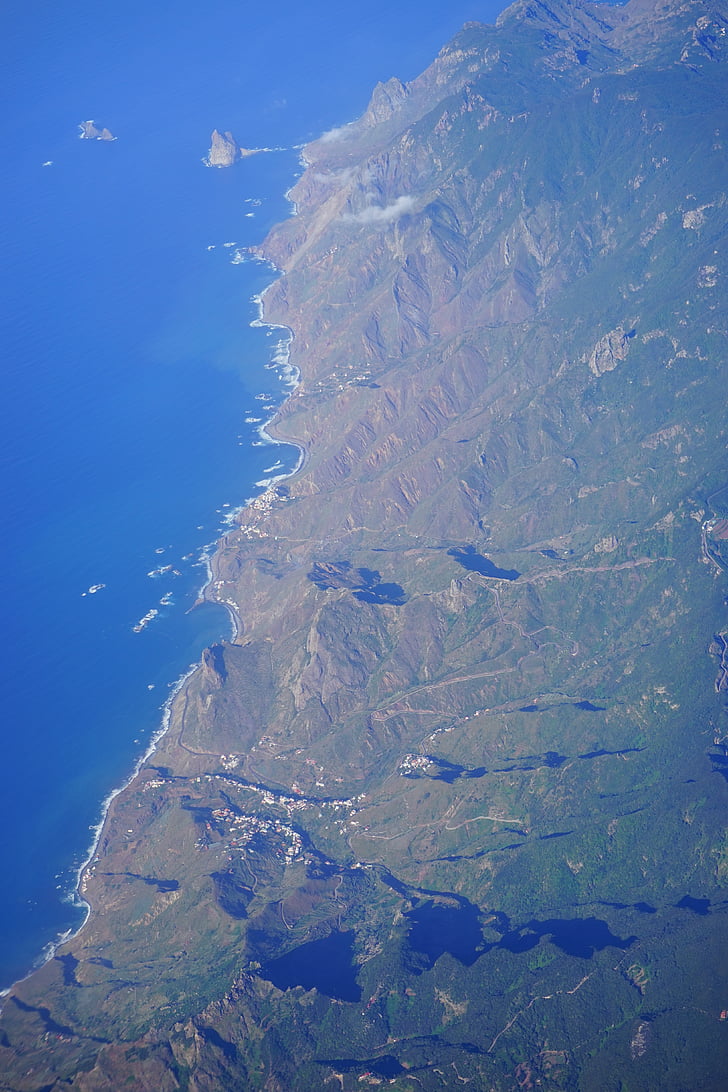 Тенерифе, Въздушна снимка, планините Anaga, остров, Канарските острови, лети, крайбрежие