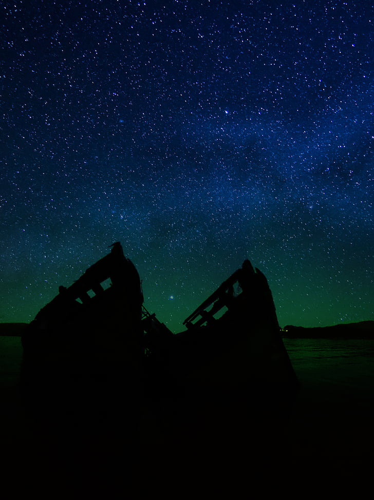 stars, nebula, boats, salen, isle of mull, scotland